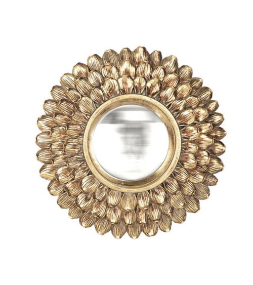 Miroir convexe doré fleur à pétales sculptés