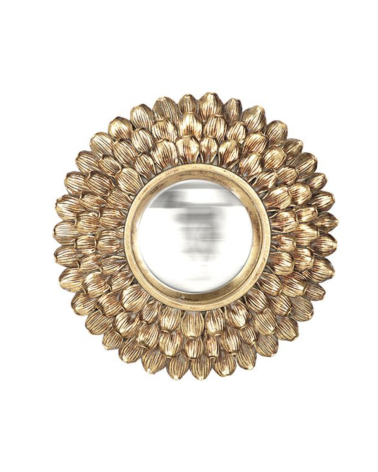 Miroir convexe doré fleur à pétales sculptés
