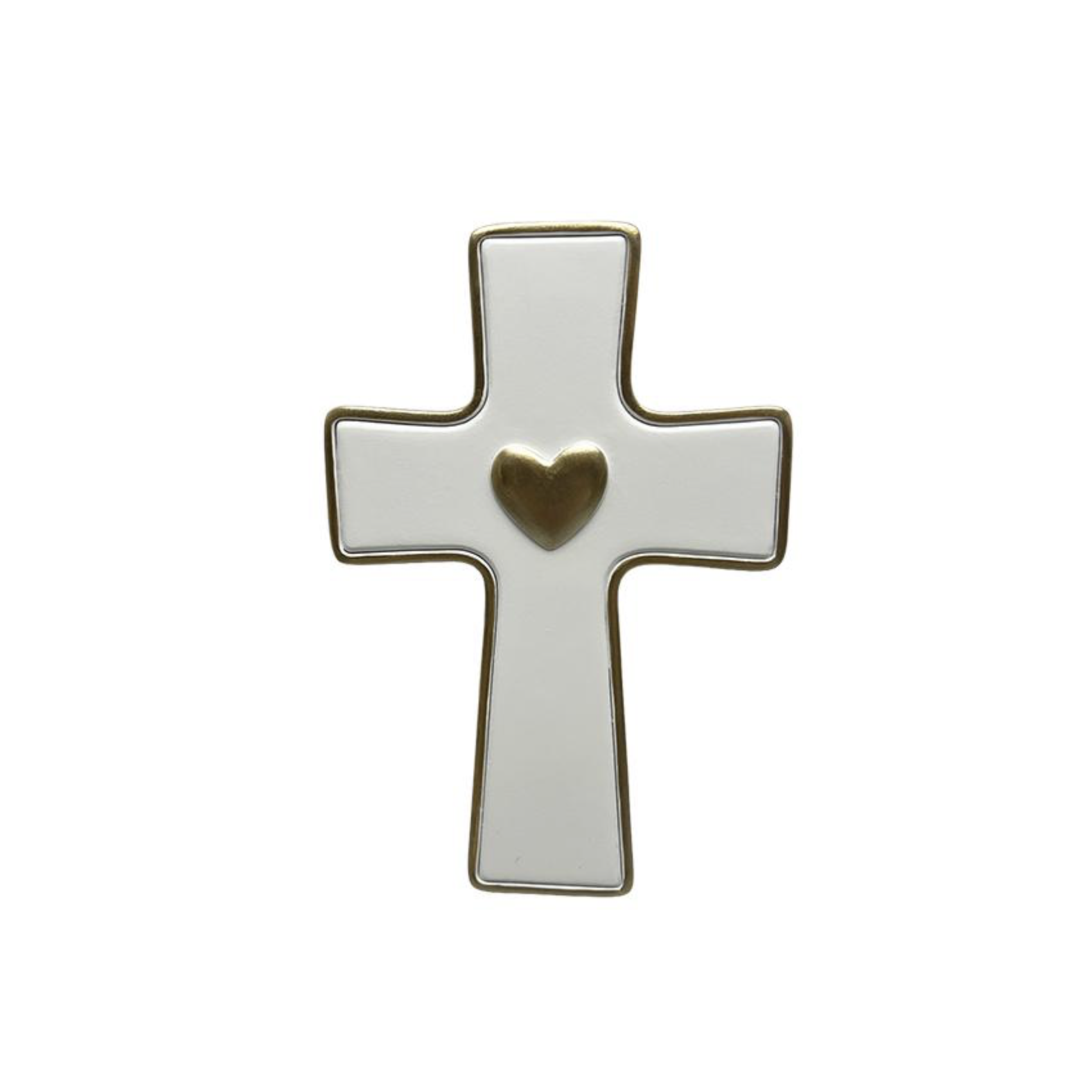 Croix murale blanche et dorée avec cœur en relief style ex-voto