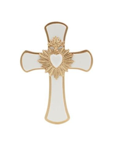 Croix ex-voto blanche et dorée cœur sacré