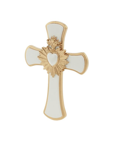 Croix murale blanche et dorée cœur sacré vue de profil