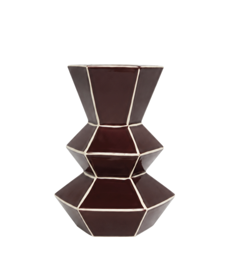 Vase géométrique en grès émaillé burgundy