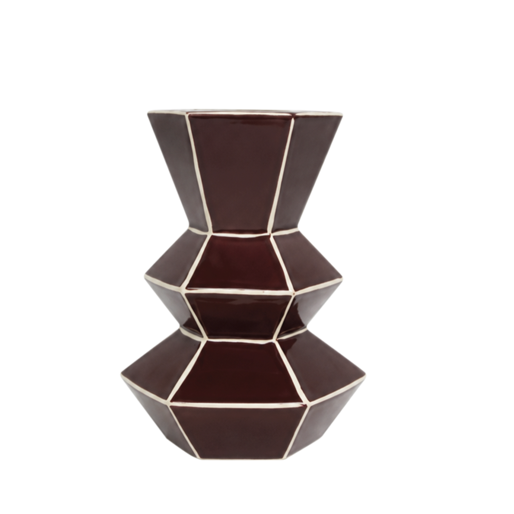 Vase géométrique en grès émaillé burgundy