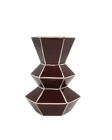 Vase géométrique en grès émaillé burgundy