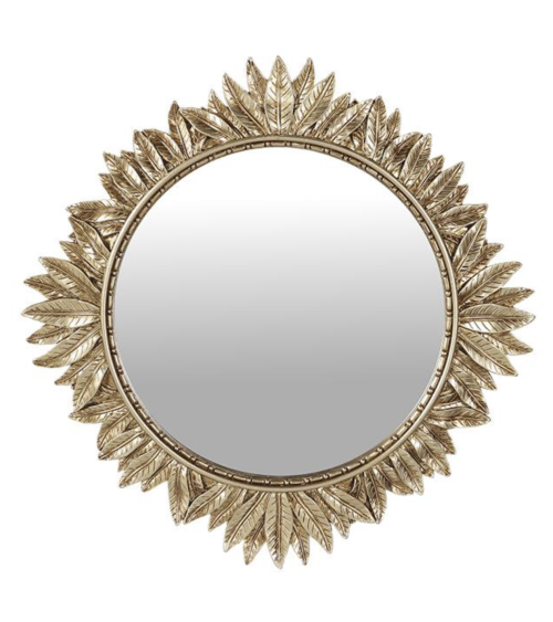 Miroir soleil rond aux feuilles dorées