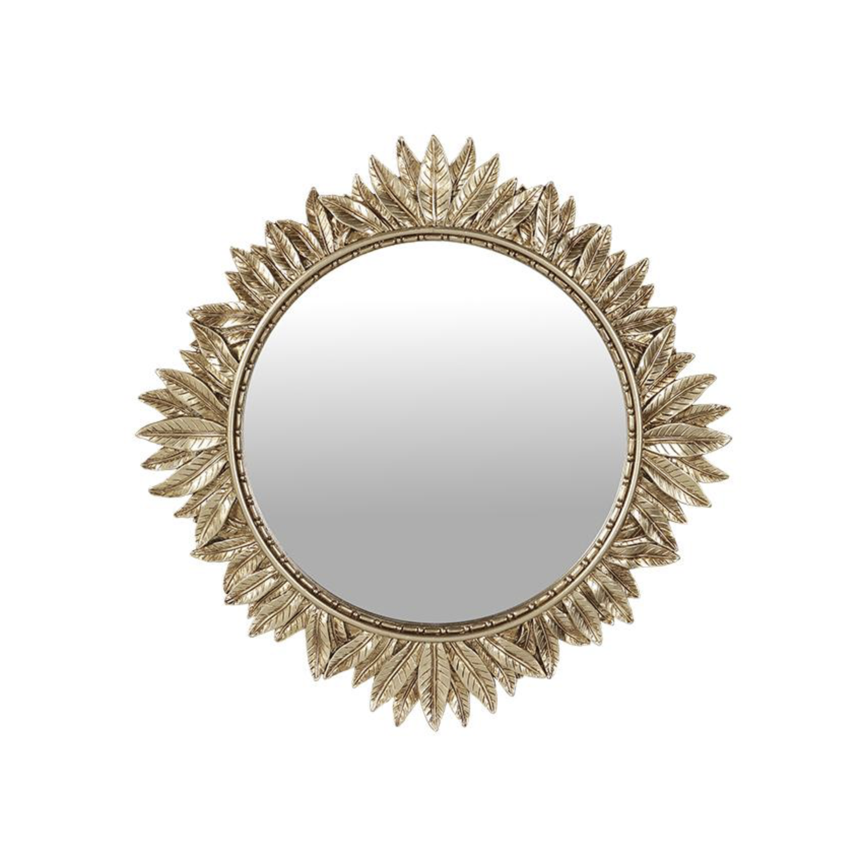 Miroir soleil rond aux feuilles dorées
