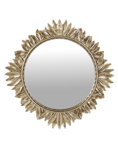 Miroir soleil rond aux feuilles dorées