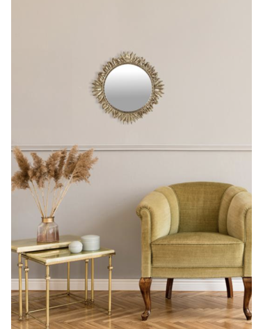 Miroir soleil feuilles dorées – Miroir mural rond