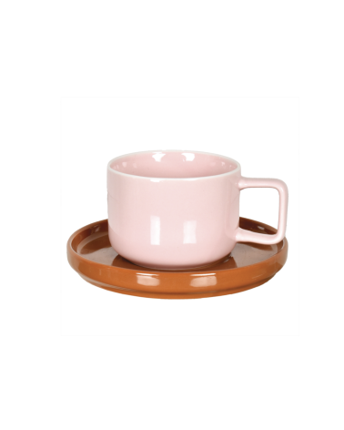 Tasse à café en faïence avec sous-tasse bicolore