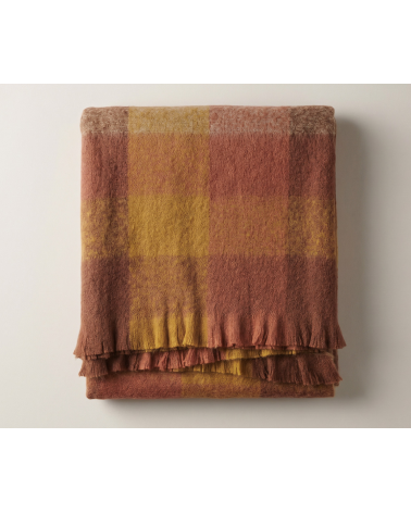 Plaid terracotta et ocre à carreaux avec franges