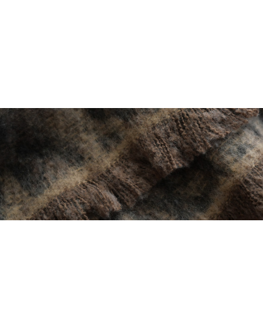 Housse de coussin marron à motif animalier et franges