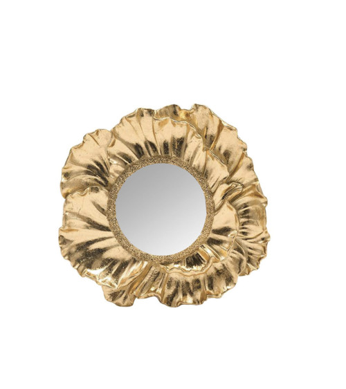 Petit miroir anémone doré 17 cm aux pétales sculptés