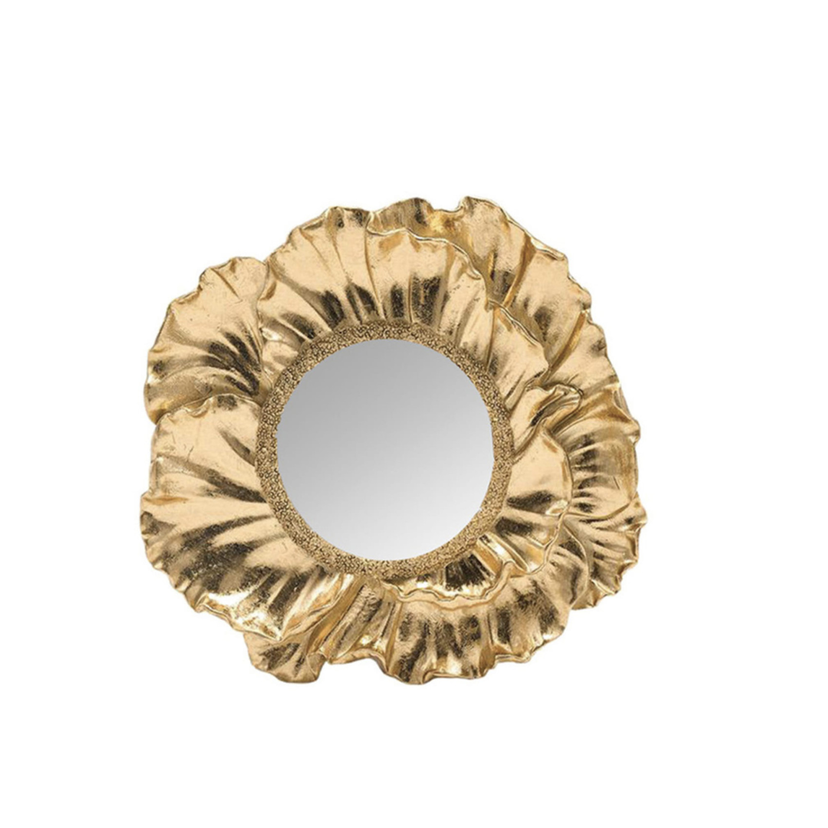 Petit miroir anémone doré 17 cm aux pétales sculptés