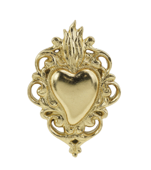 Ex-voto cœur flamboyant doré à volutes