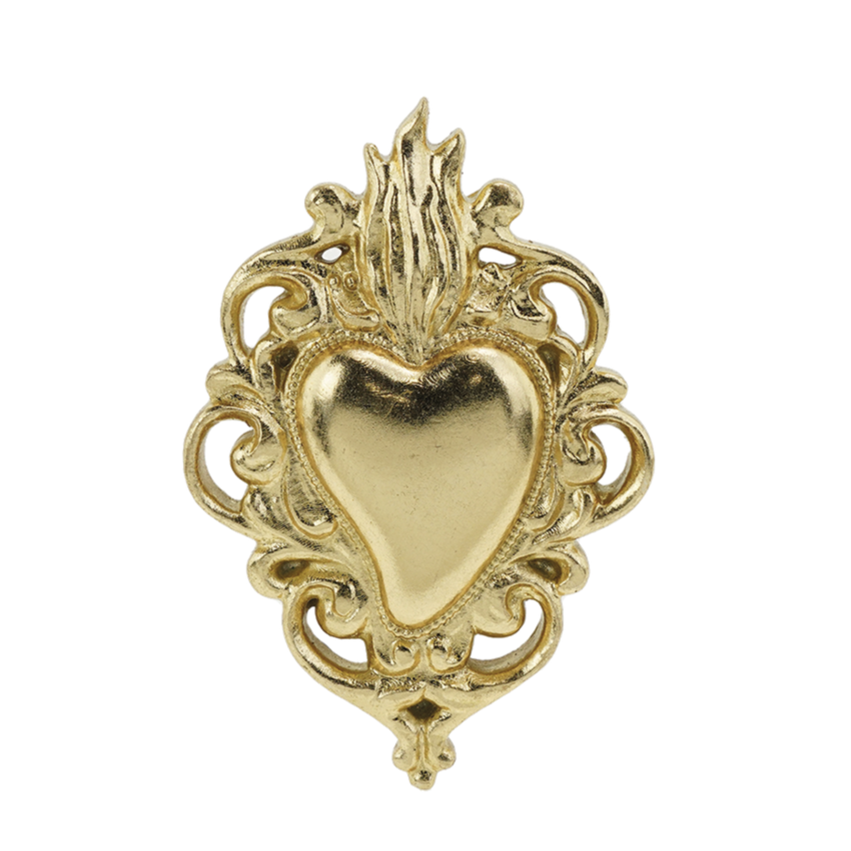 Ex-voto cœur flamboyant doré à volutes