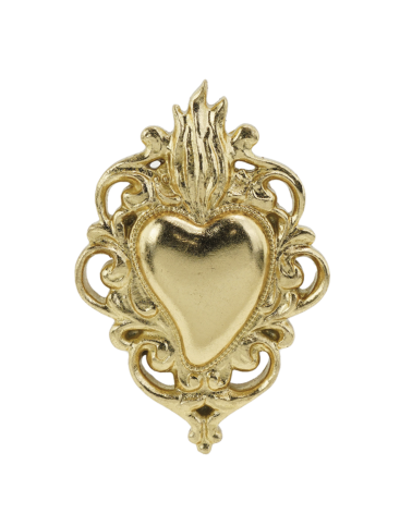 Ex-voto cœur flamboyant doré à volutes