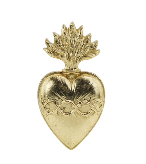 Ex-voto cœur d’épines doré avec couronne et flammes