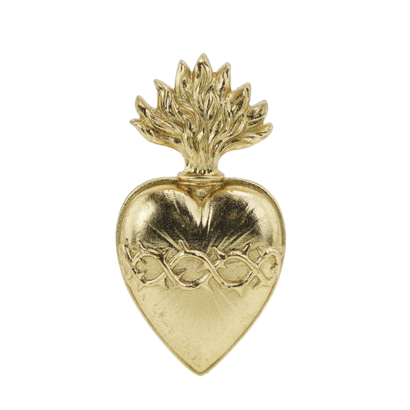 Ex-voto cœur d’épines doré avec couronne et flammes
