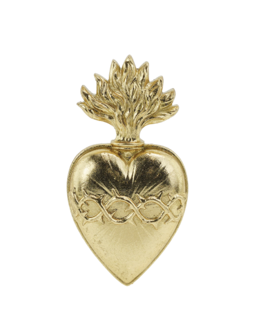 Ex-voto cœur d’épines doré avec couronne et flammes