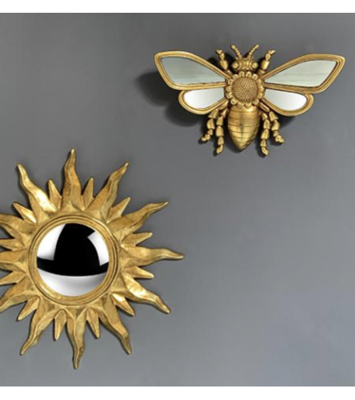 Abeille miroir dorée avec fleur en relief