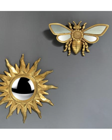 Abeille miroir dorée avec fleur en relief