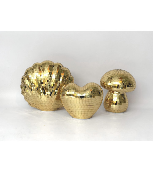 Champignon disco doré LED avec objets décoratifs à facettes miroir