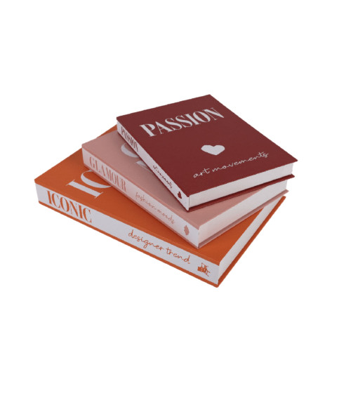 Boîtes livres de rangement Iconic Glamour et Passion empilées