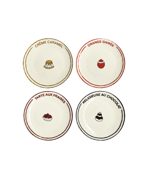 Set de 4 assiettes dessert esprit bistrot parisien en porcelaine