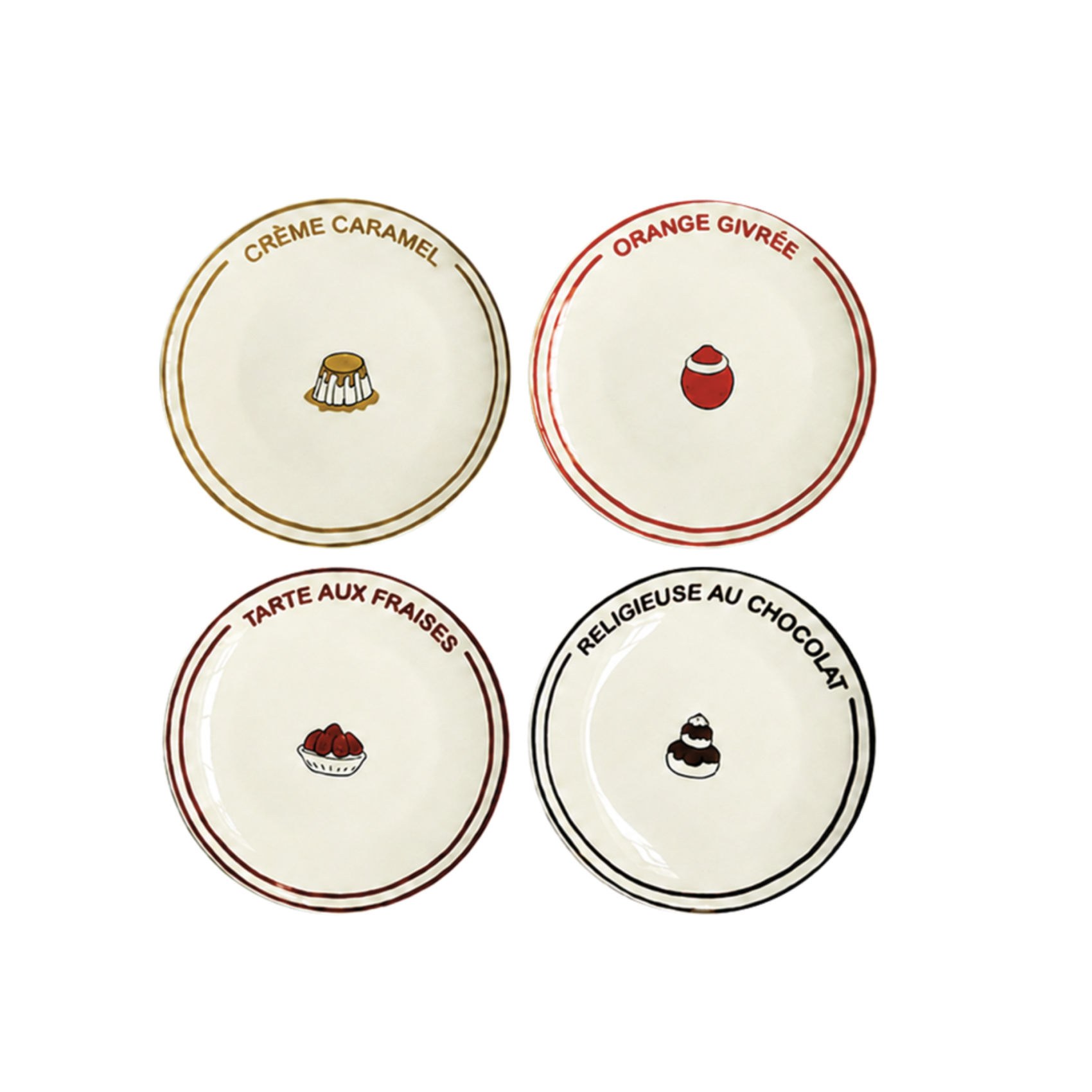 Set de 4 assiettes dessert esprit bistrot parisien en porcelaine