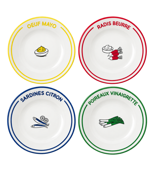 Set de 4 assiettes apéritif bistrot en porcelaine 19 cm