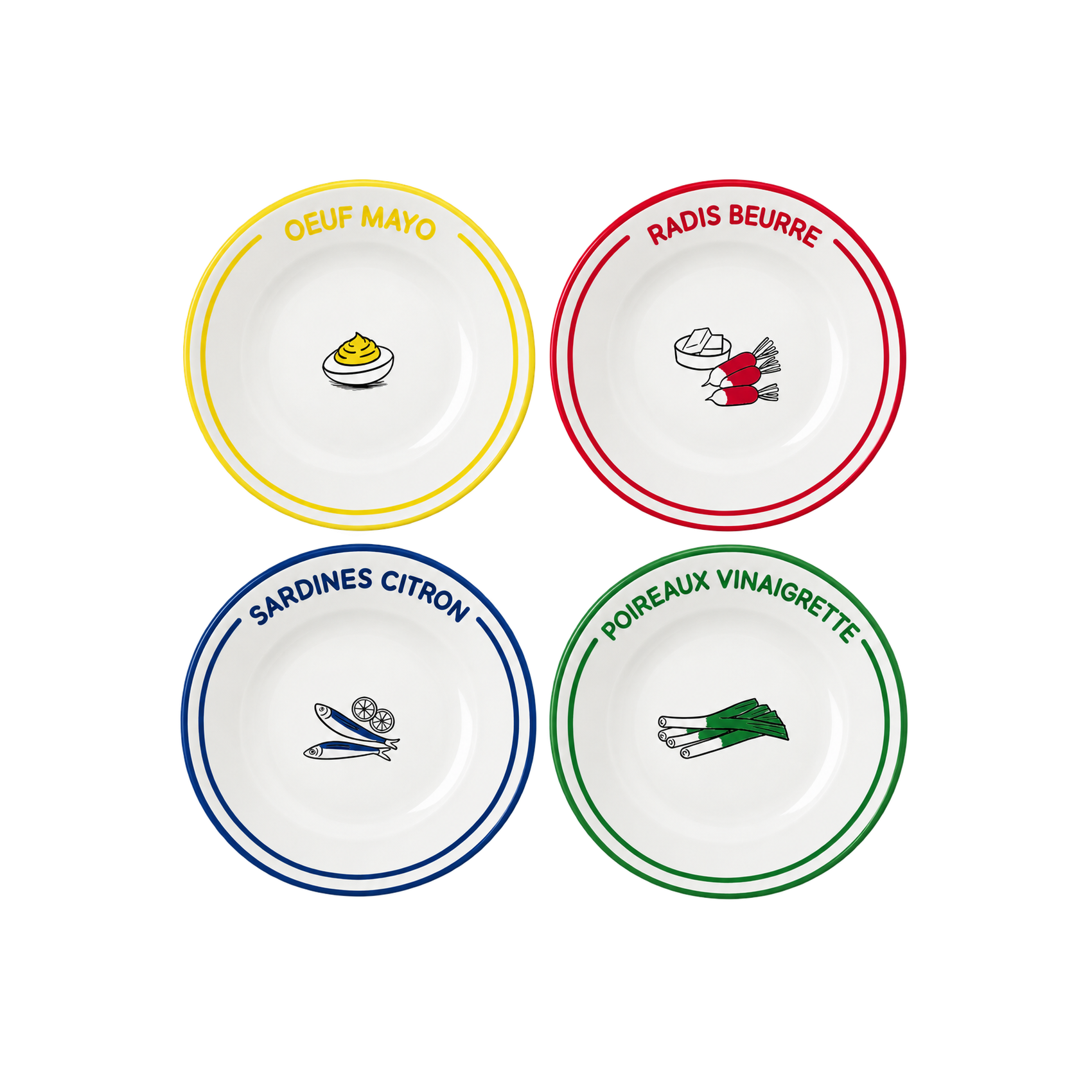 Set de 4 assiettes apéritif bistrot en porcelaine 19 cm