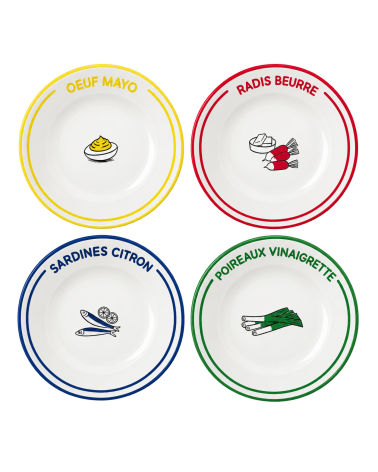 Set de 4 assiettes apéritif bistrot en porcelaine 19 cm