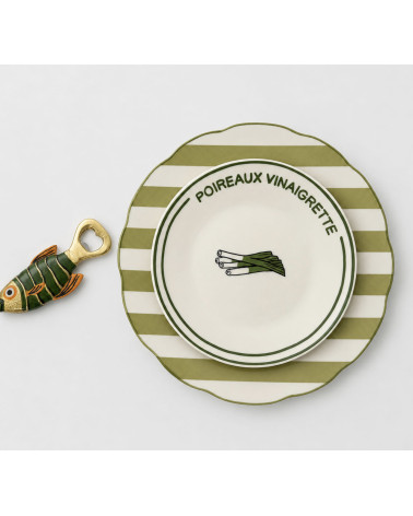 Assiette apéritif poireaux vinaigrette en porcelaine esprit bistrot