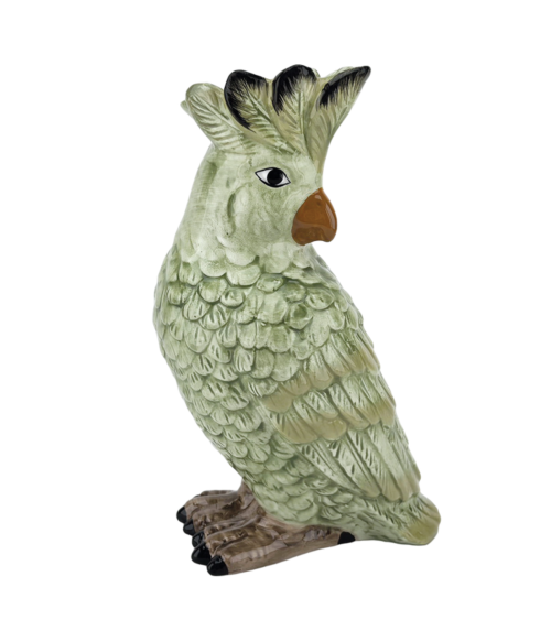 Vase cacatoès en céramique vert décoration oiseau