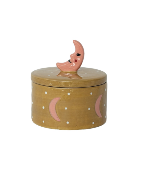 Boîte à bijoux lune en céramique ocre et rose