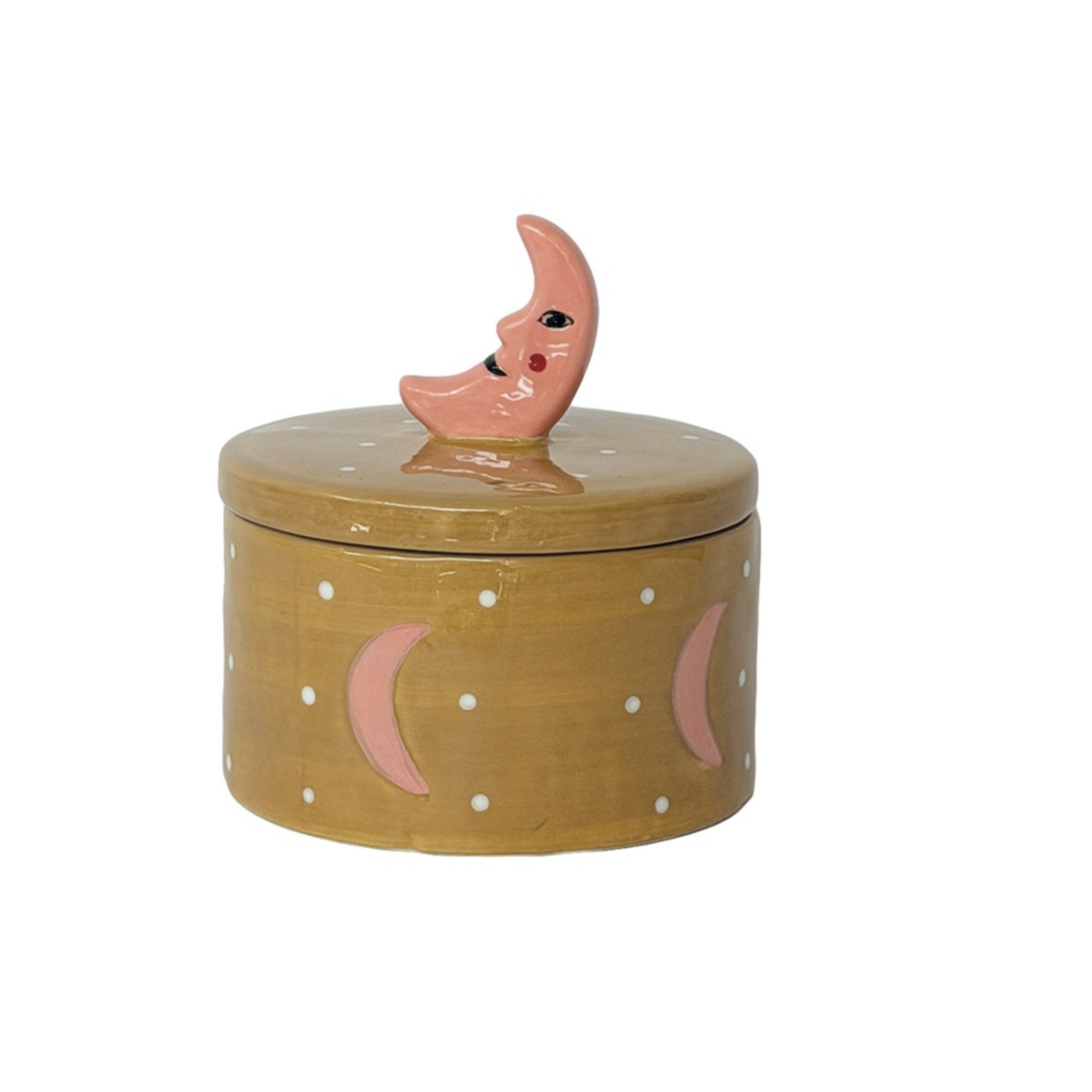Boîte à bijoux lune en céramique ocre et rose