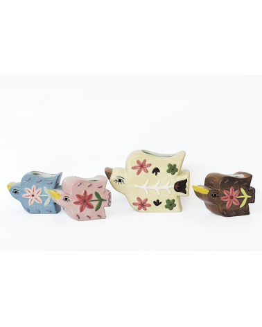 Petit vase oiseau fleuri en céramique