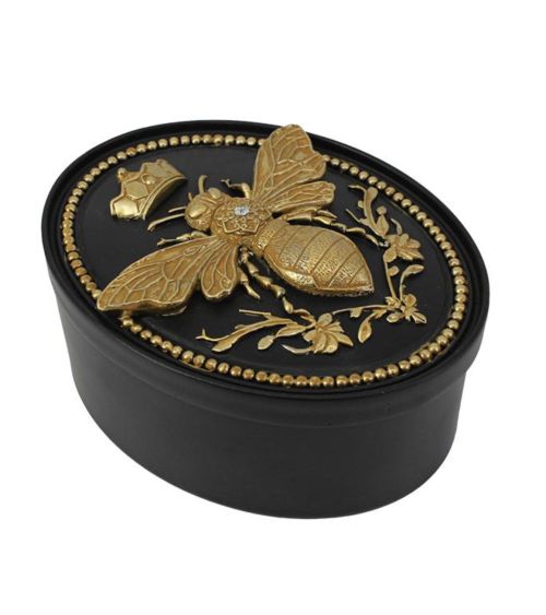 Boîte décorative abeille noire et dorée 16 × 12 cm