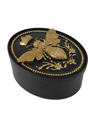 Boîte décorative abeille noire et dorée 16 × 12 cm