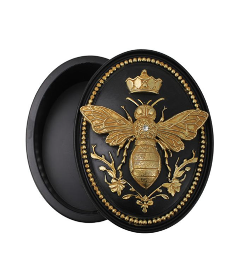 Boîte à bijoux abeille noire et dorée ouverte