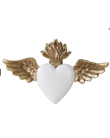 Ex-voto cœur ailé doré – Blanc ou noir 16 × 10 cm