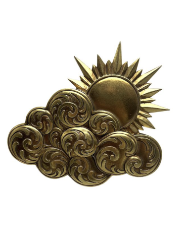 Décoration murale soleil et nuages dorés – 15,5 × 14,5 cm