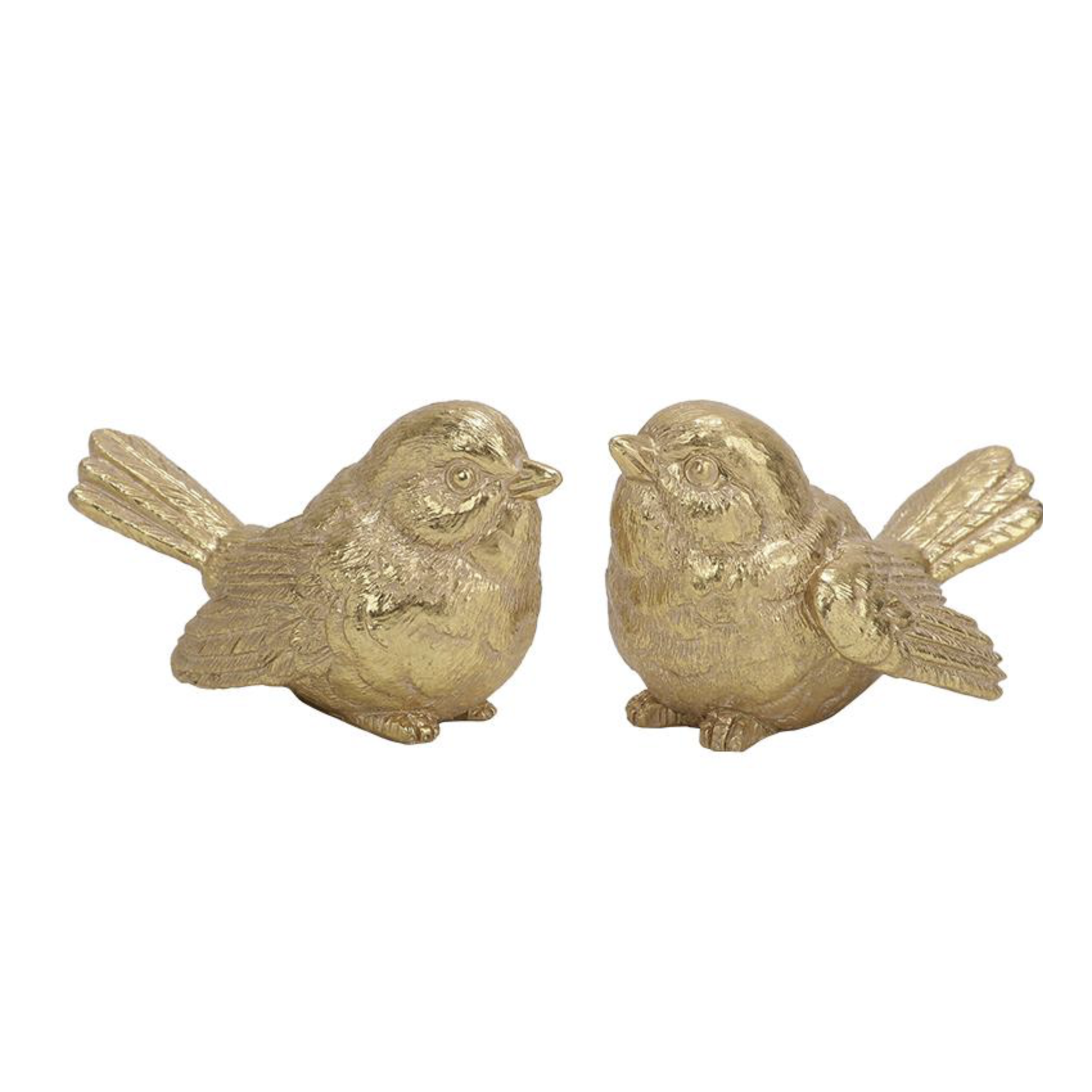 Lot de 2 oiseaux décoratifs dorés en résine