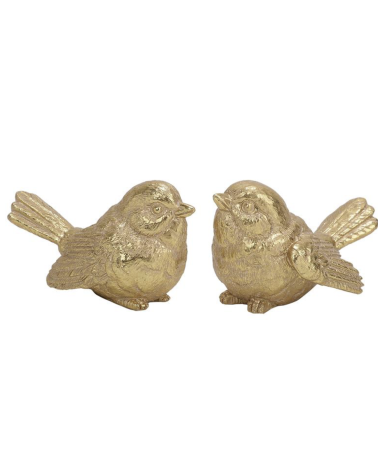 Lot de 2 oiseaux décoratifs dorés en résine