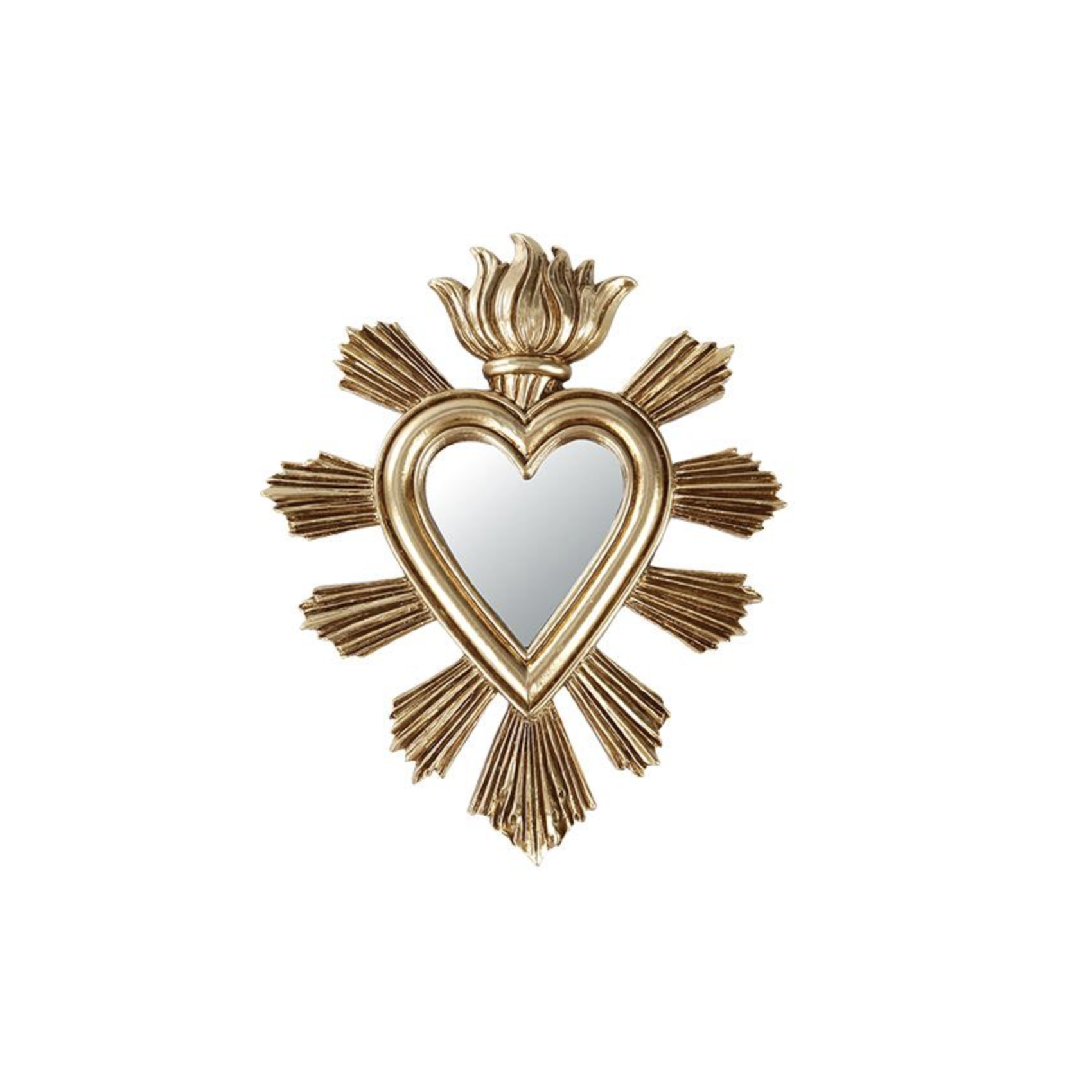 Petit miroir cœur flamme doré ex-voto 13,4 × 16,2 cm