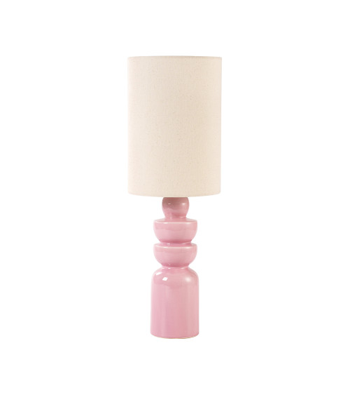 Lampe à poser sculpturale en céramique rose avec abat-jour écru