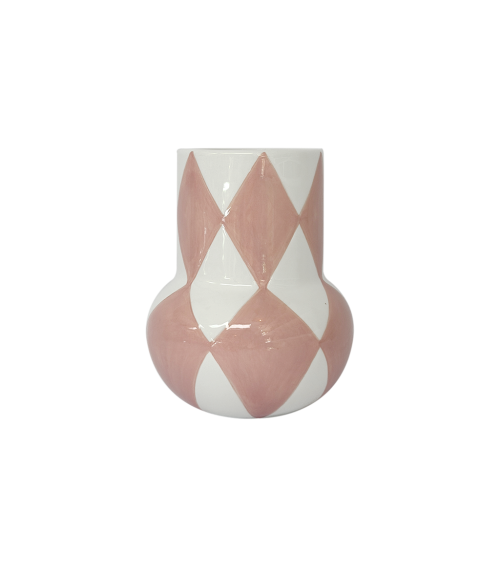 Petit vase en céramique à losanges roses et blancs