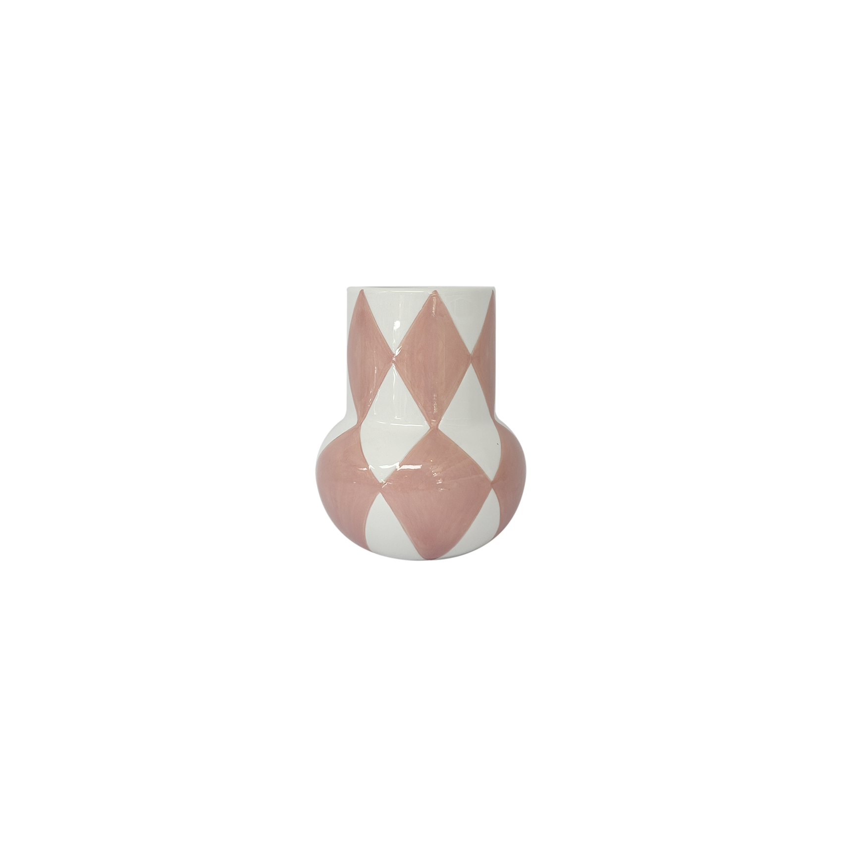 Petit vase en céramique à losanges roses et blancs