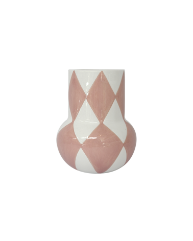 Petit vase en céramique à losanges roses et blancs