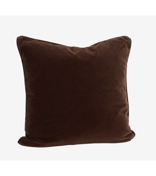 Housse de coussin en velours de coton chocolat 50x50 cm